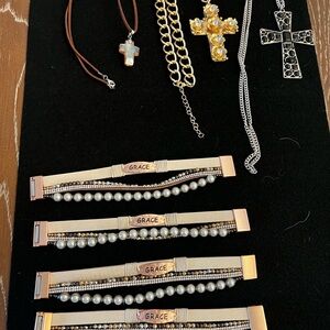 Grace Gold and Silver Necklaces with Cross Pendants and Pearl Strands